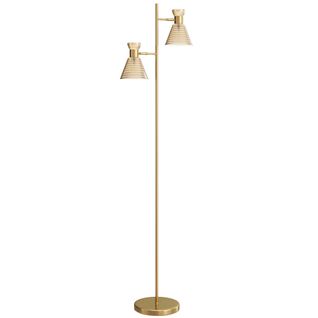 Lampadaire Sur Pied Design H.165cm Double Tête Réglable Verre Conique Métal Doré