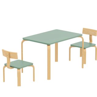 Ensemble Table Et Chaises Enfant En Bois Style Néo-rétro Naturel Vert D'eau