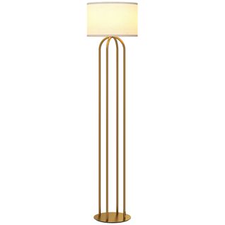 Lampadaire Design Métal Doré 4 Pieds Abat-jour Lin Beige Dia. 38 X H.161 Cm