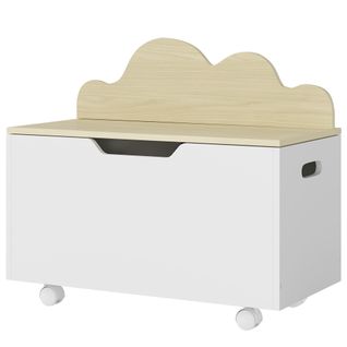 Coffre à Jouets Bois Mobile Design Nuage Blanc Effet Bois Clair