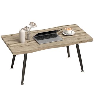 Table Basse Organique Acier Noir Épais Plateau Effet Bois Clair
