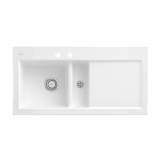 Evier Céramique Blanc Villeroy et Boch Subway Pure 1 Bac Et Demi - Égouttoir Droite