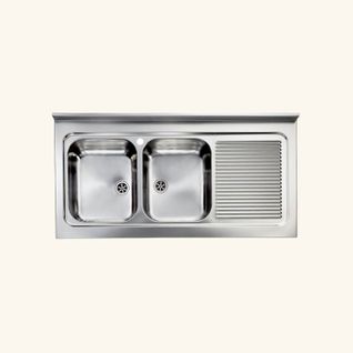 Évier Professionnel à Poser Inox Rossa 2 Bacs 1 Égouttoir Droite