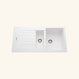 Évier Granit Blanc Albey 1 Bac Et Demi - 1 Égouttoir