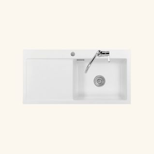 Evier Céramique Blanc Mat Systemceram Cleya 1 Grand Bac 100x51 - Égouttoir Gauche