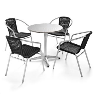 Table Et 4 Fauteuils De Jardin En Aluminium Noir Brixton