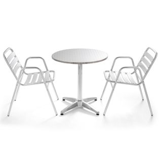 Table De Jardin Ronde Et 2 Chaises Aluminium Gris Brixton