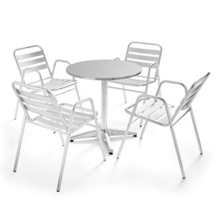 Table De Jardin Ronde Et 4 Chaises Aluminium Gris Brixton