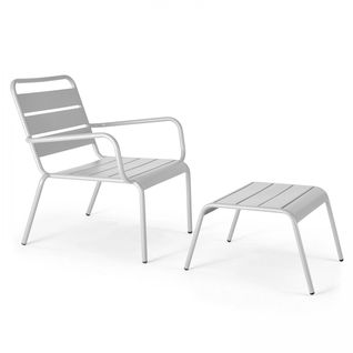 Fauteuil Relax Et Repose Pied En Métal Blanc Palavas