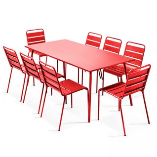 Salon De Jardin Table Et 8 Chaises En Acier Thermolaqué, Palavas Rouge - Palavas