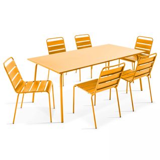 Ensemble Table De Jardin Et 6 Chaises En Métal Jaune Palavas
