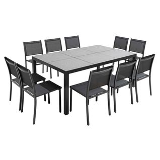 Ensemble Table Et Chaises 10 Places Aluminium Céramique Gris