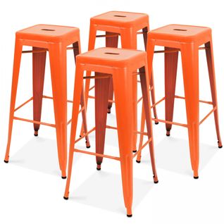 Lot 4 Tabourets De Bar En Métal Orange Mat