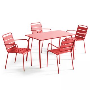 Ensemble Table De Jardin Et 4 Fauteuils En Métal Rouge Palavas