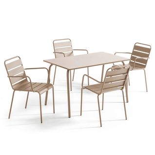 Ensemble Table De Jardin Et 4 Fauteuils En Métal Taupe Palavas