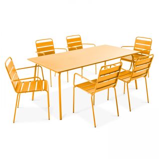 Ensemble Table De Jardin Et 6 Fauteuils En Métal Jaune Palavas
