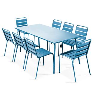 Ensemble Table De Jardin Et 8 Chaises En Métal Bleu Pacific  Palavas