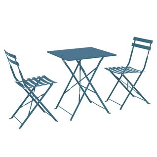 Table De Jardin Et 2 Chaises Acier Bleu Pacific