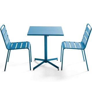 Ensemble Table De Jardin Carrée Et 2 Chaises Métal Bleu Pacific Palavas