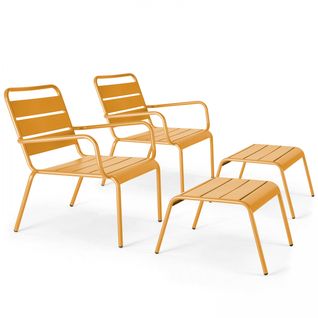 Lot De 2 Fauteuils Relax Avec Repose-pieds En Métal Jaune Palavas