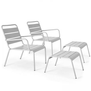 Lot De 2 Fauteuils Relax Avec Repose-pieds En Métal Blanc Palavas