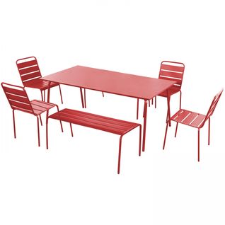 Salon De Jardin En Métal 2 Bancs Et 4 Chaises, Palavas Rouge - Palavas