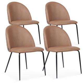 Lot De 4 Chaises En Textile Enduit Marron Clair