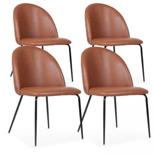 Lot De 4 Chaises En Textile Enduit Marron Foncé