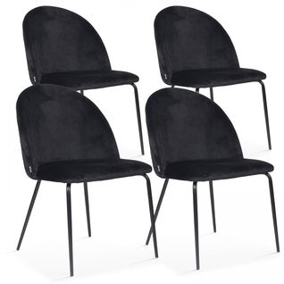 Lot De 4 Chaises En Velours Noir