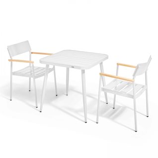 Ensemble Table De Jardin Et 2 Fauteuils En Aluminium/bois Blanc