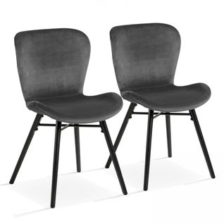 Lot De 2 Chaises En Velours Gris Anthracite