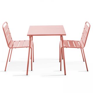 Ensemble Table De Jardin Carrée Et 2 Chaises Acier Argile Palavas