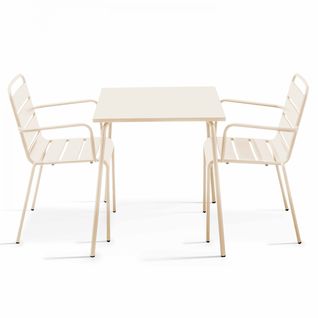 Ensemble Table De Jardin Carrée Et 2 Fauteuils Acier Ivoire Palavas