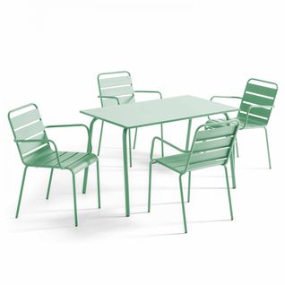Ensemble Table De Jardin Et 4 Fauteuils En Métal Vert Sauge Palavas
