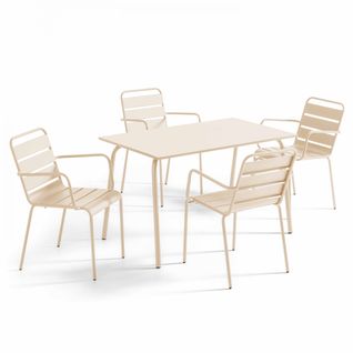 Ensemble Table De Jardin Et 4 Fauteuils En Métal Ivoire Palavas