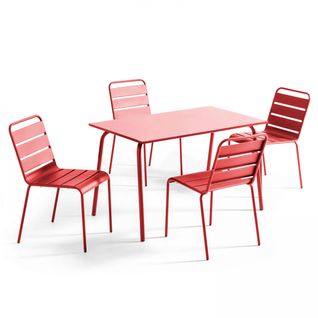Ensemble Table De Jardin En Métal Et 4 Chaises Rouge Palavas