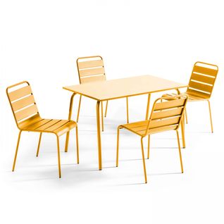 Ensemble Table De Jardin En Métal Et 4 Chaises Jaune Palavas