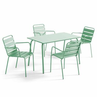 Ensemble Table De Jardin En Métal Et 4 Chaises Vert Sauge Palavas