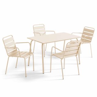 Ensemble Table De Jardin En Métal Et 4 Chaises Ivoire Palavas
