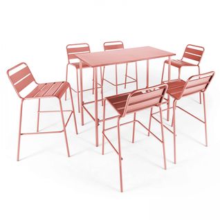 Ensemble Table Haute De Jardin Et 6 Chaises En Métal Argile Palavas