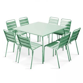 Ensemble Table De Jardin Et 8 Chaises En Métal Vert Sauge Palavas