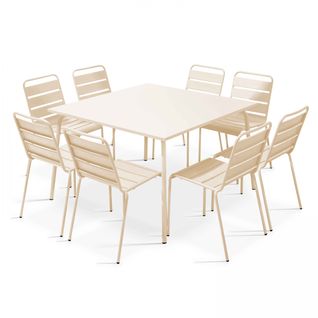 Ensemble Table De Jardin Et 8 Chaises En Métal Ivoire Palavas