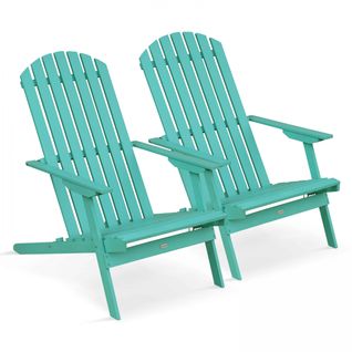Lot De 2 Fauteuils Pliant Inclinables En Bois D'eucalyptus Turquoise