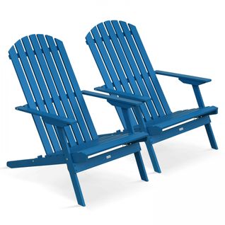 Lot De 2 Fauteuils Pliant Inclinables Bois D'eucalyptus Bleu Pacific