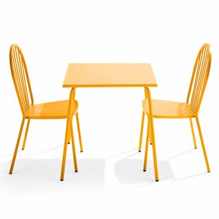 Ensemble Table De Jardin Bistrot Et 2 Chaises En Acier Jaune Palavas