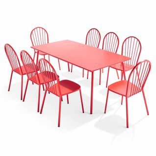Palavas - Ensemble Table De Jardin Et 8 Chaises Bistrot En Acier Rouge