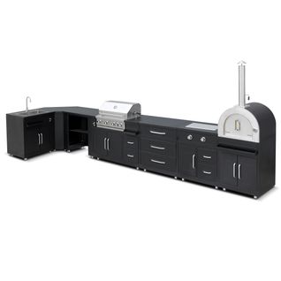 Cuisine D'extérieur Angle 7 Éléments Dont 3 Modules De Cuisson/évier