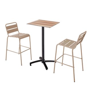 Table Haute En Hpl Inclinable Et 2 Chaises Hautes En Métal, Opera Taupe - Opéra