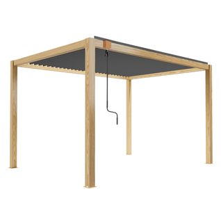 Pergola Bioclimatique Autoportée En Bois Anthracite 3x4m + 1 Store