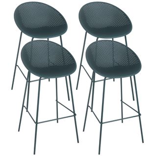 Lot De 4 Chaises Hautes De Terrasse En Plastique Bleu Canard